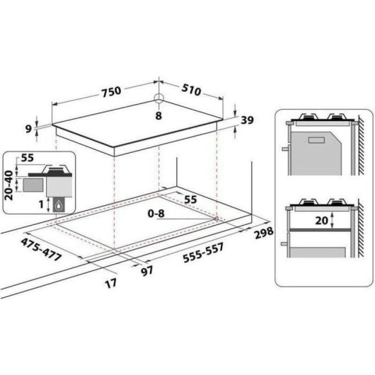Placa de gas Hotpoint PCN 751 T/IX/HA 75 cm 5 quemadores acero inoxidable