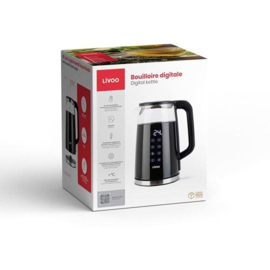 Bouilloire Livoo DOD198 1,7L 2200W Verre Digital Température Réglable