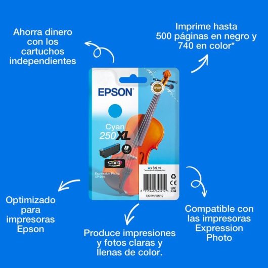 Cartucho de tinta Epson Claria Photo HD 250XL Cian Alto Rendimiento