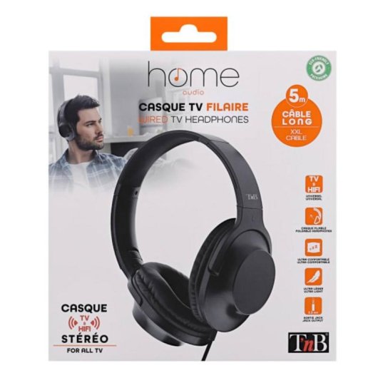 Casque TnB filaire jack 3,5 mm TV usage prolongé noir