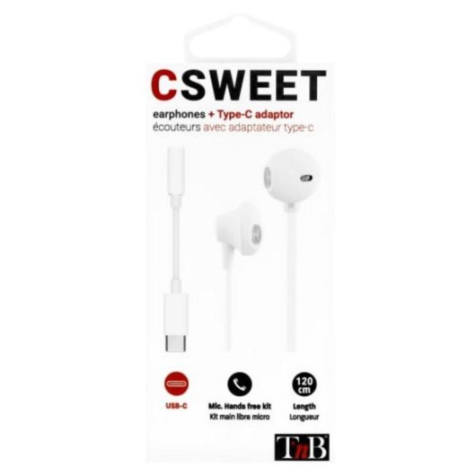 TnB SWEET bedrade oordopjes met USB-C adapter wit