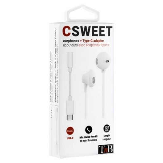 TnB SWEET bedrade oordopjes met USB-C adapter wit