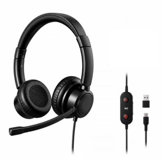 Auriculares TnB ACTIV200S con cable USB-A y USB-C, micrófono, negros