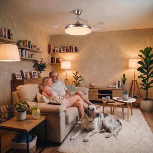 Ventoinha de Teto com Luz Yatek Kala 59W 107cm 6 Velocidades Pás Retráteis Comando