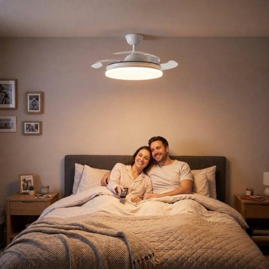 Ventoinha de Teto com Luz LED Yatek Kala 59W 6 Velocidades 107cm Comando Pás Retráteis Silenciosa