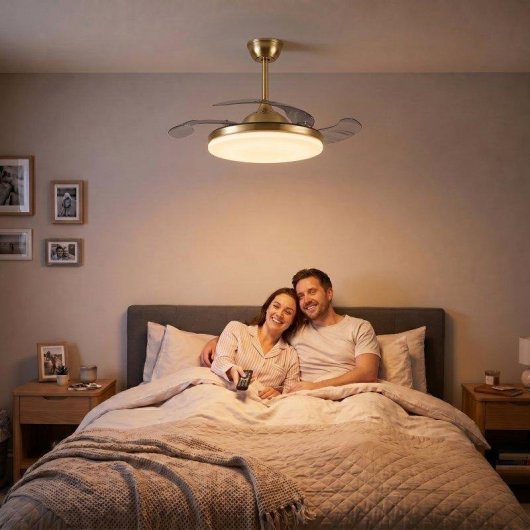 Ventilateur de Plafond avec Lumière LED Yatek Kala 59W 107cm 6 Vitesses Pales Rétractables Télécommande