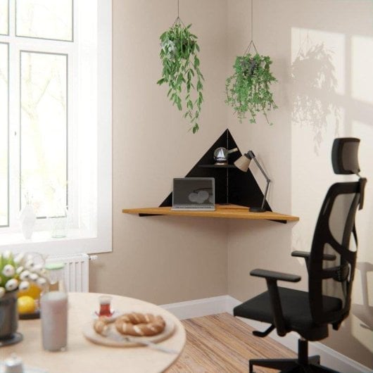 Scrivania ad angolo a parete Levira 110x55 cm nero Noce Troia