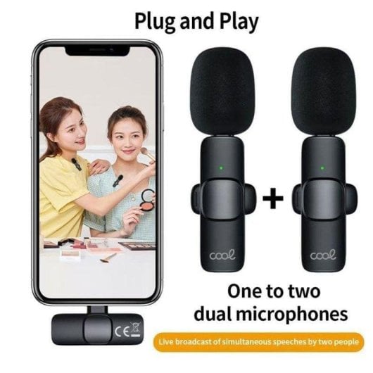 Microphone COOL double sans fil USB-C lavalier avec réduction de bruit