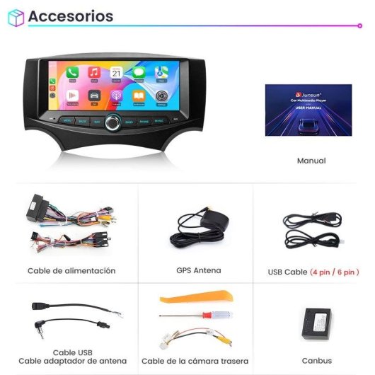Autoradio JUNSUN 6,86'' 2+64GB Android 15 CarPlay GPS Bluetooth WiFi