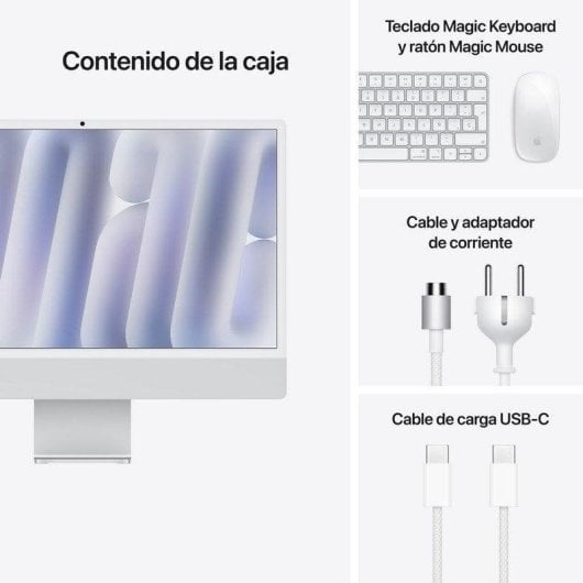 Ordenador todo en uno Apple iMac M4 CPU de 8 núcleos 24 GB RAM 256GB SSD Apple GPU 24" macOS Sequoia Plata Vidrio estándar + Gigabit