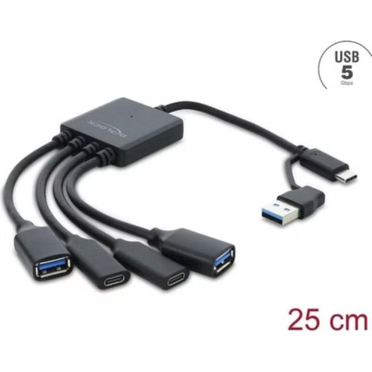 Hub USB Delock 4 porte USB-A e USB-C 5000 Mbit/s