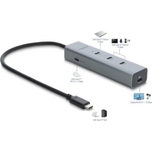 Hub USB-C Delock 5 Puertos 10 Gbit/s 8K 100 W