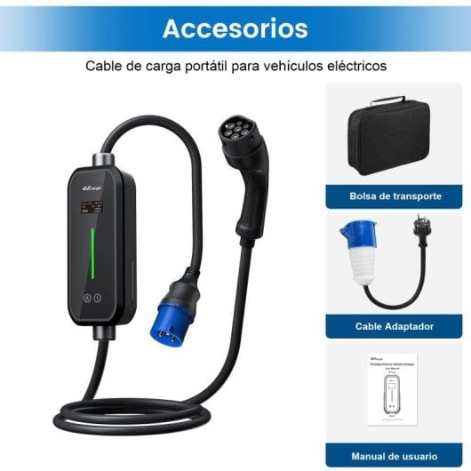 Chargeur EV portable JUNSUN 7 kW Type 2 6 m LCD IP65
