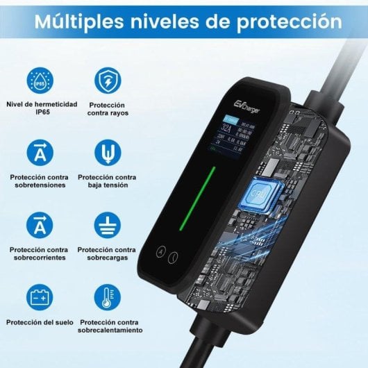 Chargeur Portable EV JUNSUN 7kW 32A Type 2 Câble 6m LCD App IP65