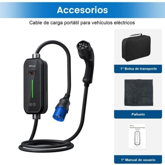 Chargeur Portable EV JUNSUN 7kW 32A Type 2 Câble 6m LCD App IP65