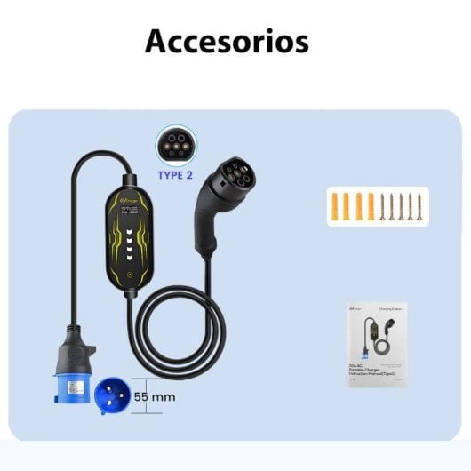 Chargeur EV portable JUNSUN 7kW 6-32A Type 2 câble 5m IP65 LCD App