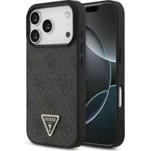 Funda para móvil Guess 4G Triangle Strass MagSafe negra para iPhone 17 Pro y 18 Pro