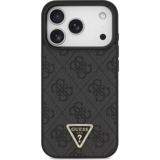 Funda para móvil Guess 4G Triangle Strass MagSafe negra para iPhone 17 Pro y 18 Pro