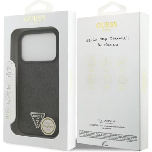 Funda para móvil Guess 4G Triangle Strass MagSafe negra para iPhone 17 Pro y 18 Pro