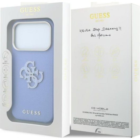 Guess Backcover Handyhülle aus Leder Blau für iPhone 17 Pro Max und 18 Pro Max