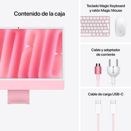 Ordenador todo en uno Apple iMac M4 CPU de 8 núcleos 24GB 256GB SSD Apple GPU Octa Core 24" macOS Sequoia Rosa Vidrio estándar + Trackpad Gigabit