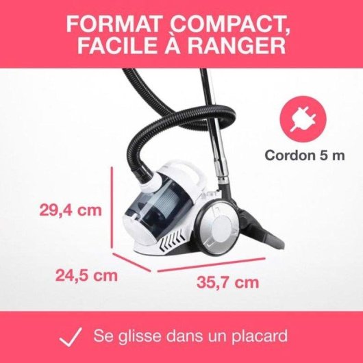 Aspirateur sans Sac Oceanic VC10WBAX2 700W 3L Filtre HEPA Lavable