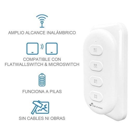 Pulsador inalámbrico Nivian RF 433 MHz de 4 botones compatible con Tuya