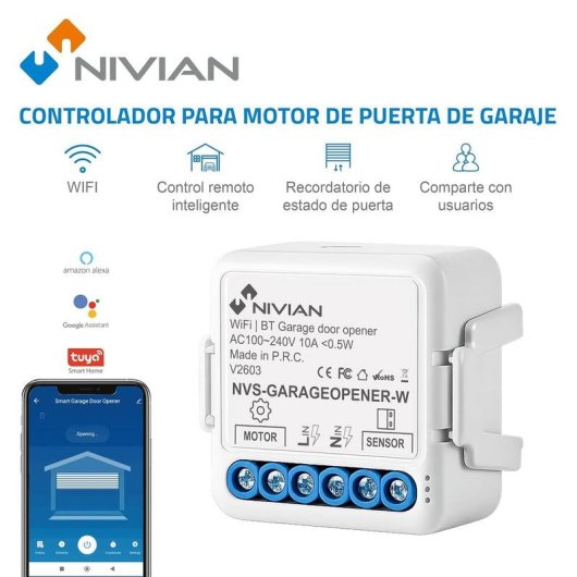 Interrupteur Intelligent Nivian NVS-GARAGEOPENER-W WiFi Bluetooth Compatible Tuya