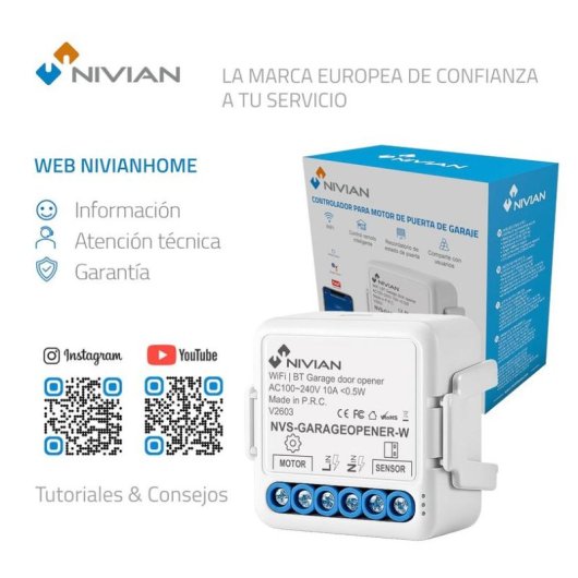 Interrupteur Intelligent Nivian NVS-GARAGEOPENER-W WiFi Bluetooth Compatible Tuya