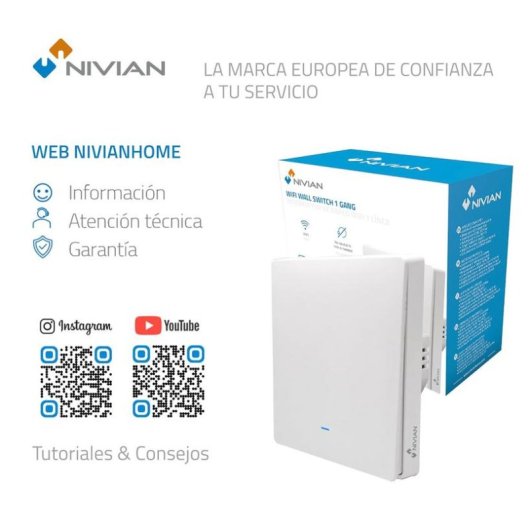 Interrupteur Intelligent Nivian NVS-WALLSWITCH-101EASY-WR WiFi Compatible Tuya