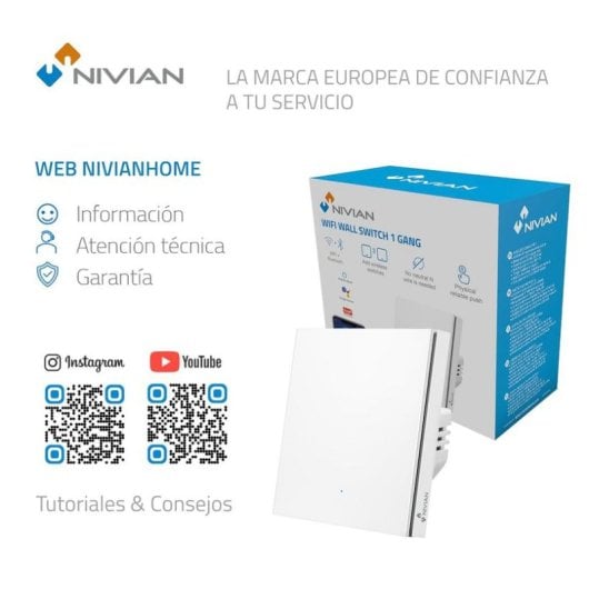 Slimme Schakelaar Nivian Mini NVS-FLATWALLSWITCH-101-WRB WiFi Bluetooth Compatibel Tuya