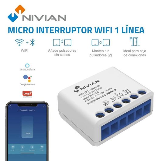 Interruttore Intelligente Nivian Mini WiFi Bluetooth Compatibile Tuya