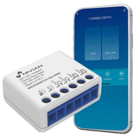 Interruptor Inteligente Nivian NVS-MICROSWITCH-202-WRB WiFi Compatível com Tuya 2 circuitos