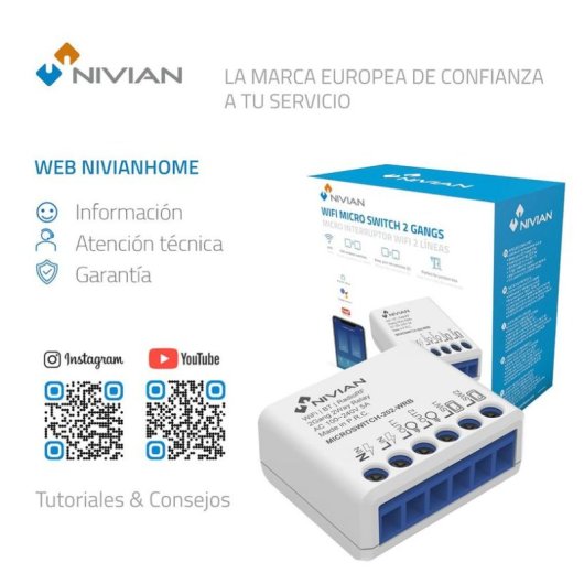 Interruptor Inteligente Nivian NVS-MICROSWITCH-202-WRB WiFi Compatível com Tuya 2 circuitos