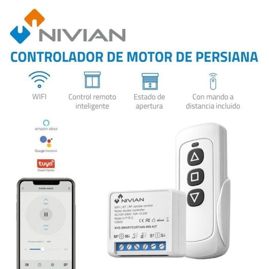 Interruttore Intelligente NIVIAN NVS-SMARTCURTAIN-WR-KIT WiFi con Telecomando RF e App Tuya
