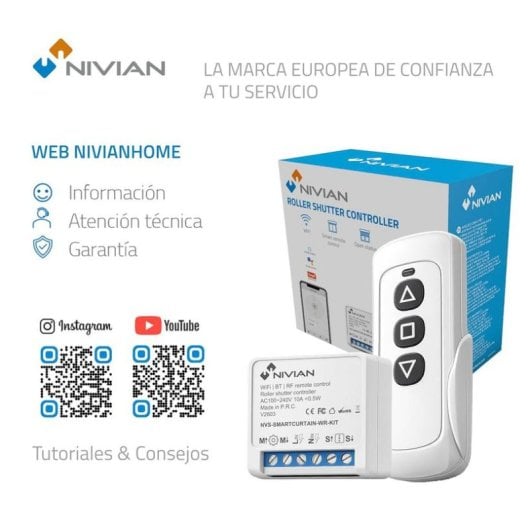 Interruttore Intelligente NIVIAN NVS-SMARTCURTAIN-WR-KIT WiFi con Telecomando RF e App Tuya