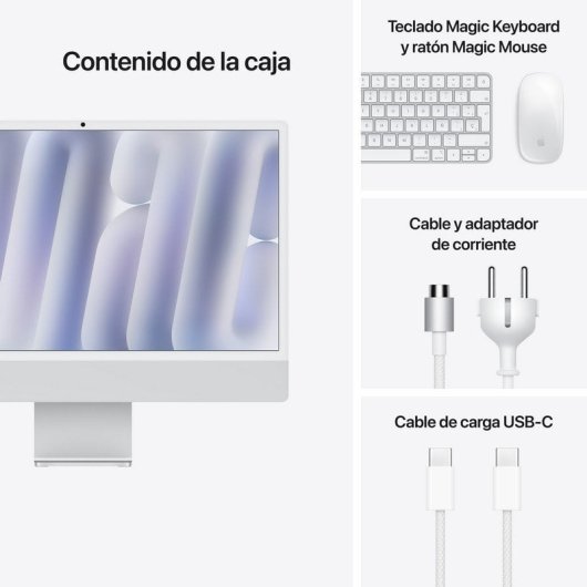 Apple iMac 24 Apple M4 CPU de 10 núcleos/16GB/1TB SSD/GPU 10 Núcleos/24" Retina 4.5K Plata Vidrio estándar + Touch ID numérico Trackpad Gigabit