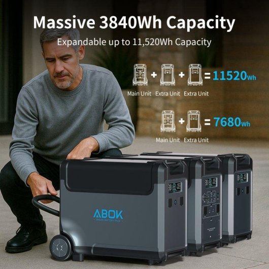 Estación de energía ABOK Ark3600 3840 Wh 15 puertos LiFePO4 + panel solar 400 W
