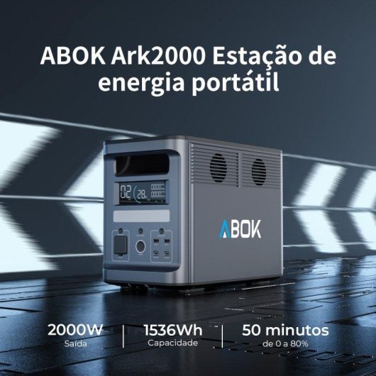 Estación de energía ABOK Ark2000 1536 Wh, 3 AC y 4 USB LiFePO4 + panel 400 W