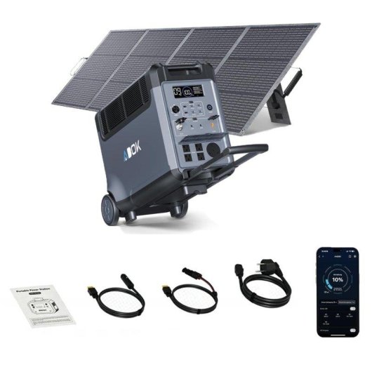 Estación de energía ABOK Ark3600 3840Wh 5 AC, 6 USB LiFePO4 + panel 200W