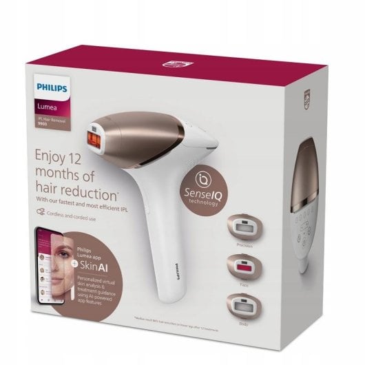 IPL Ontharing Philips Lumea 9900 BRI973/00 Draadloos 5 Niveaus 3 Opzetstukken SkinAI