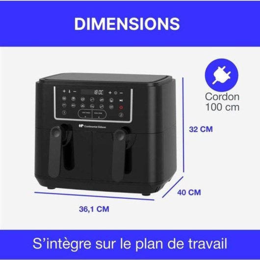 Freidora de aire Continental Edison CERFRSH24002CB 9 L 2400 W doble cesta