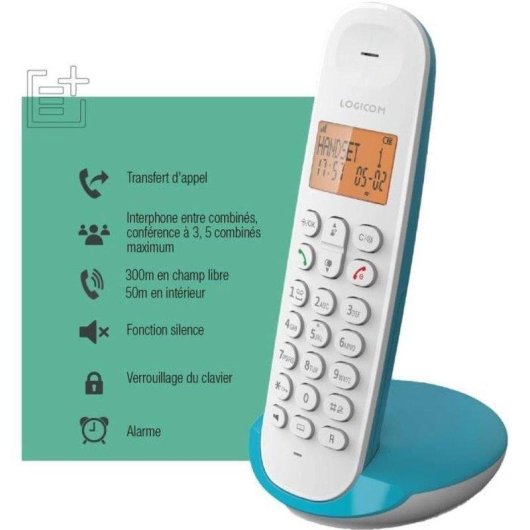 Teléfono fijo inalámbrico Logicom Iloa 150 Turquesa DECT/GAP 5 terminales