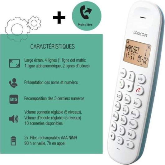 Teléfono fijo inalámbrico Logicom Iloa 150 Turquesa DECT/GAP 5 terminales