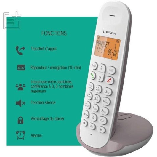 Schnurloses Telefon Logicom Iloa 155t Taupe mit Anrufbeantworter Freisprech