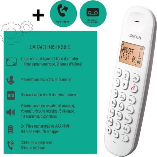 Schnurloses Telefon Logicom Iloa 155t Taupe mit Anrufbeantworter Freisprech