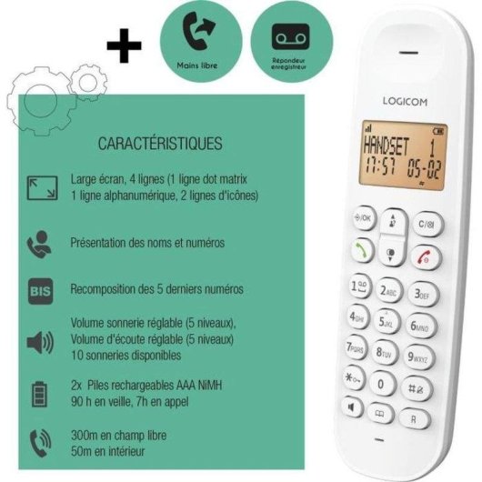 Telefono fisso senza fili Logicom ILOA 155T Bianco Mains Libres