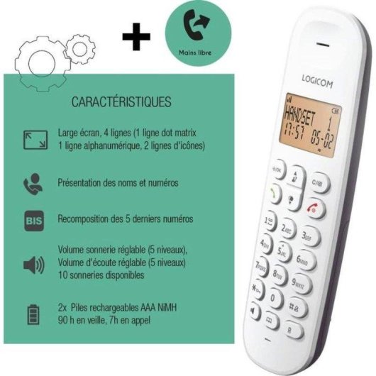 Teléfono inalámbrico DECT Logicom Iloa 150 Gran Pantalla 4 Líneas Manos Libres