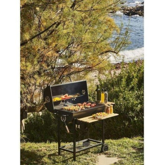 Kohlen-Grill Cookingbox Mike 2 Chromstahlroste Faltbare Seitenbretter 71 x 35 cm