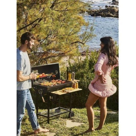 Kohlen-Grill Cookingbox Mike 2 Chromstahlroste Faltbare Seitenbretter 71 x 35 cm